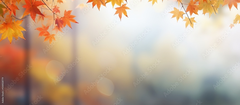 Poster vibrant autumn background with blurred multicolored maple leaves in shades of orange and red, creati