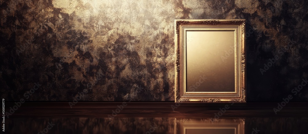 Leinwandbilder empty ornate frame displayed against a textured dark wall with warm lighting creating shadows showca