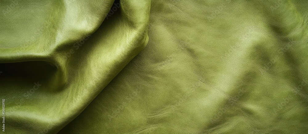 Poster textured olive green leather with a soft sheen draped elegantly, offering ample space for text while