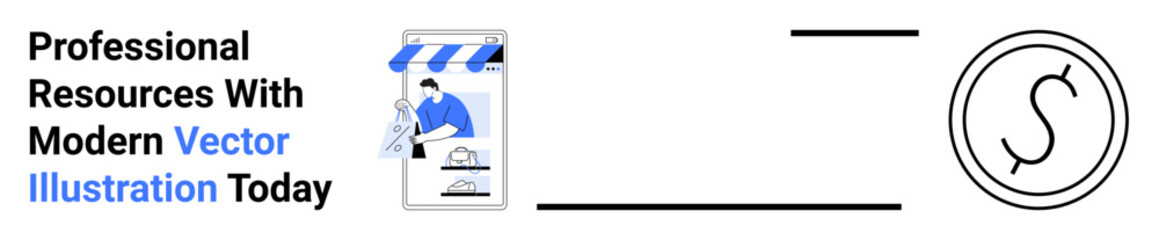 Obraz premium Online storefront with awning and shopping cart highlights e-commerce and service ideas. Adjacent secure payment icon ensures credibility. Ideal for web design, e-commerce, finance, payment systems