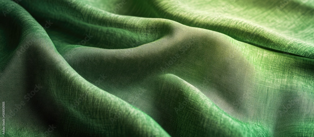 Poster Green gradient textured fabric with soft folds and a crushed appearance creating depth and richness in the visual presentation.