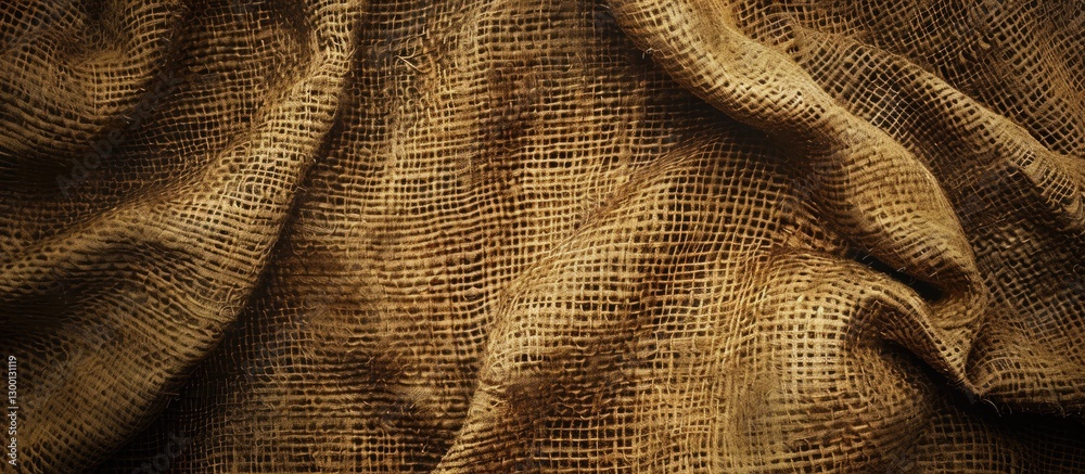 Fototapete Textured brown burlap fabric background with subtle wrinkles and folds creating a vintage rustic look ideal for design and text overlay spaces