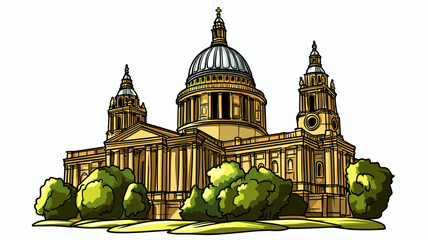 Fototapeta premium Vector comic hand-drawn illustration of Saint Pauls Cathedral. St. Paul's Cathedral in London