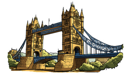 Vector comic hand-drawn illustration of Tower Brigde. Tower Brigde in London