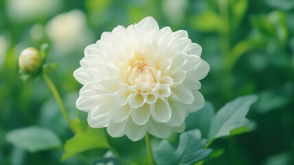 Fototapeta premium White Dahlia Flower Close Up in Soft Lighting