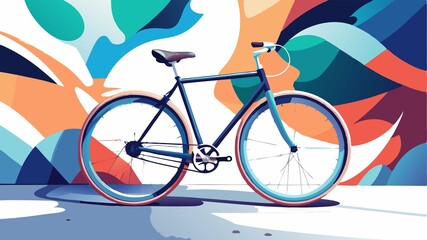 Naklejka premium Against the backdrop of a colorful graffiti-covered wall, a sleek bicycle leans effortlessly, its simple elegance and clean lines creating a striking contrast to the vibrant and expressive urban artw