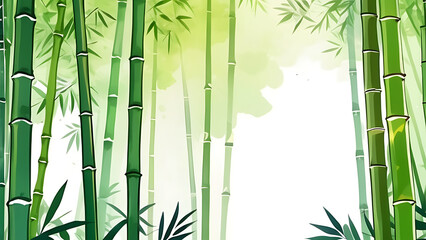 Bamboo Forest Illustration with Green Stalks and Leaves Serene Nature Scene
