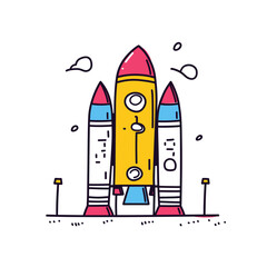 Kennedy Space Center illustration in an doodle inca cartoon style. Simple minimalist drawing of Kennedy Space Center