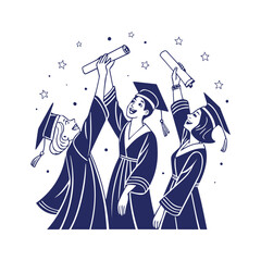 Fototapeta premium Graduate students celebrate silhouette vector clipart illustration