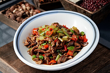 Hunan-style stir-fried chicken with rice pepper and celery
