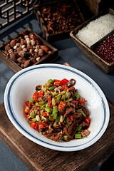 Hunan-style stir-fried chicken with rice pepper and celery