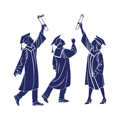 Graduate students celebrate silhouette vector clipart illustration
