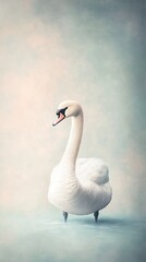 Obraz premium Swan white lace gown silver tiara pastel blue background high-fashion