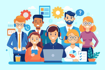 Support various teamwork.People helping.communication, correspondence