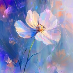 A Beautiful White Flower Stands Out Against Blue Background