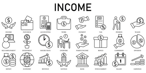 Set of Income Icons or symbols Vector fully editable file
