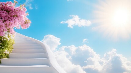 Ascending Towards Enlightenment - Conceptual Image of a Spiraling Staircase Reaching Into Clouds Signifying Growth and Transformation.