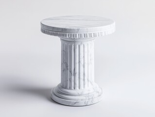 Marble pedestal table studio shot, white background, product display