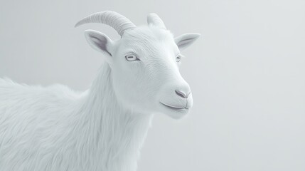 Fototapeta premium A Serene White Goat Gazing Serenely Against A Minimalist White Backdrop In Soft, Diffused Light