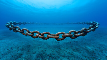 Submerged Rusty Metal Chain Forming A Circle In Clear Blue Ocean Water