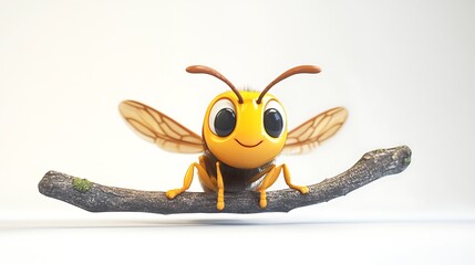 Obraz premium Cheerful cartoon bee on a branch creative art studio environment