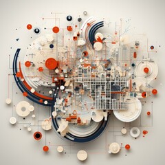 Obraz premium Eclectic Minimalist Aerial City Map with Thin Red Lines