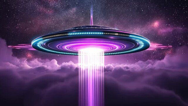 retro futurism style UFO with glow light 