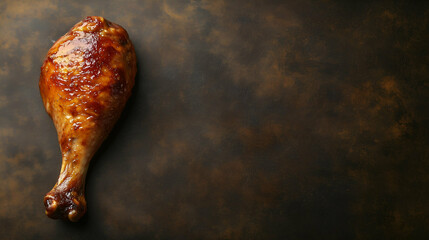 Glazed Roasted Chicken Drumstick with Crispy Skin on Dark Rustic Background