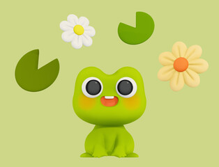 frog, spring, flower, nature, 3d, object