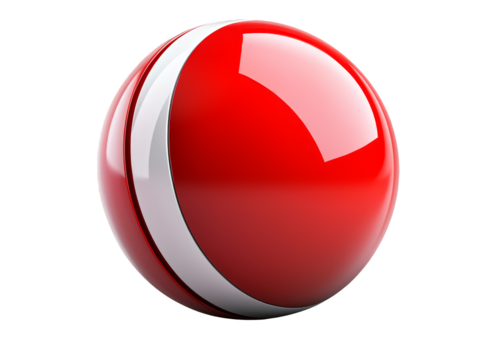 Striking red sphere with white stripe, a minimalist abstract design for sports, games, or decoration