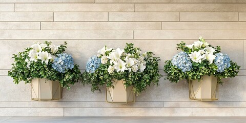 Elegant Floral Display on Contemporary Beige Brick Wall in Natural Light