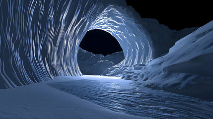 Icy Blue Cave Digital Art Abstract Pixel Landscape
