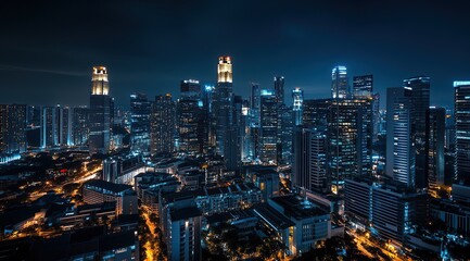 Fototapeta premium Night City Skyline with Illuminated Buildings