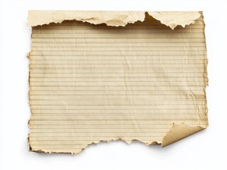 Obraz premium Torn aged lined paper, isolated, white background, vintage texture, design element