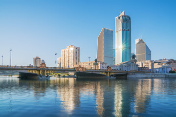 The urban architectural skyline, modern bridges, and Haihe River scenery of Tianjin, China on August 11, 2024