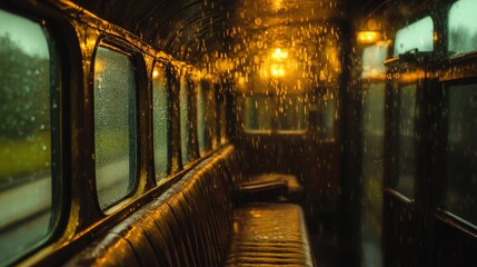 Fototapeta premium Rainy Day Inside Vintage Train Car