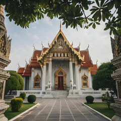 Naklejka premium Wat Benchamabophit, also known as the Marble Temple in Bangkok, Thailand,