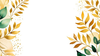 Elegant Watercolor Golden Leaves and Green Foliage Frame for Invitations