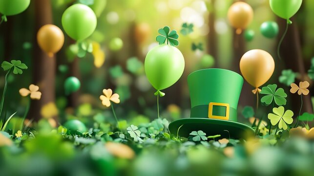 St. Patrick's Day Celebration with Green Leprechaun Hat, Shamrocks, and Balloons in a Festive Setting