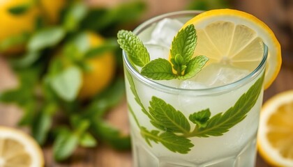 Fototapeta premium Refreshing Lemonade with Mint: A Summer Delight