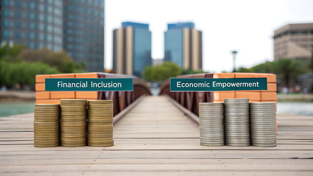 financial inclusionStacks of coins symbolize financial inclusion and economic empowerment, bridging opportunities
