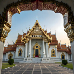 Naklejka premium Wat Benchamabophit, also known as the Marble Temple in Bangkok, Thailand,