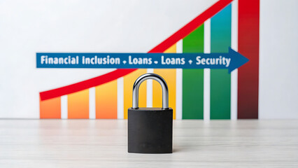 financial inclusionpadlock symbolizing security in financial inclusion and loans, with rising graph in background