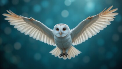 Obraz premium Majestic White Owl Soaring Through Teal Skies