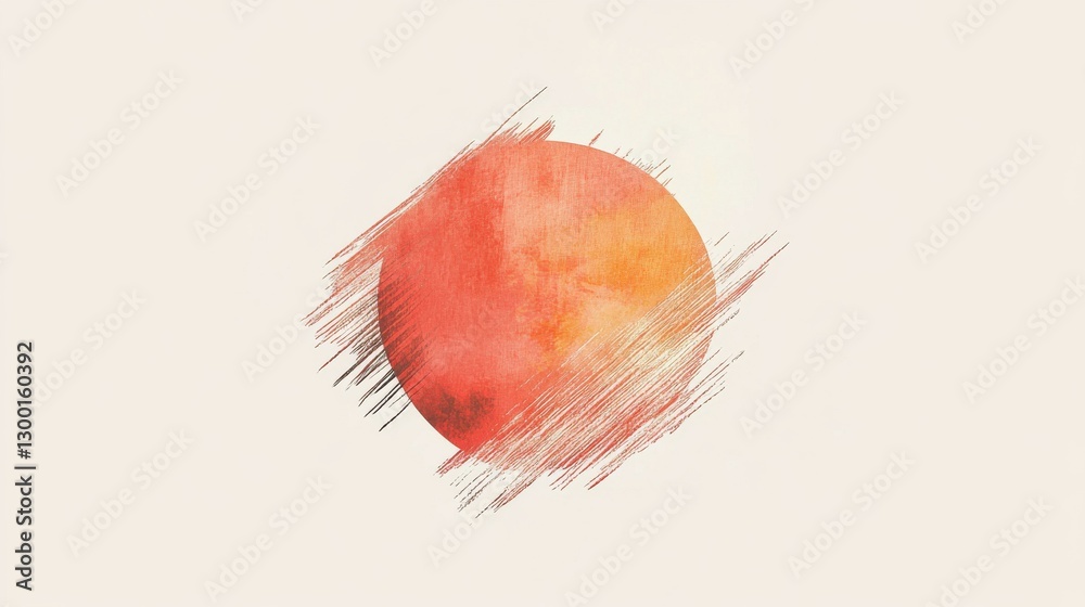 Aufkleber Minimalist pencil strokes create a vibrant circular design in warm tones on a soft background