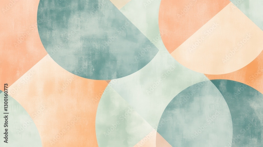 Fototapete Mint and peach overlapping half-circles create a soft, abstract background design for creative projects and decor