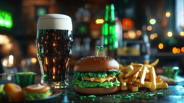 Green Liquid with Clover Leaves in Glass Container Illuminated by Sunlight through Window