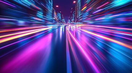 Obraz premium Blurred City Lights and High Speed Car Movement at Night