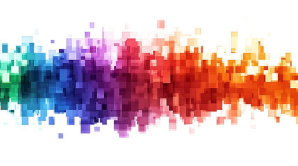 Obraz premium The image depicts a digital abstract artwork resembling a cityscape rendered in a vibrant rainbow pixelated style white and transparent background.