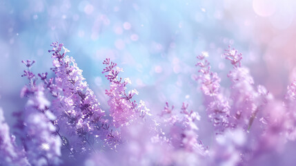 Obraz premium Soft light purpler violet flower bokeh light blur background meadow springtime.